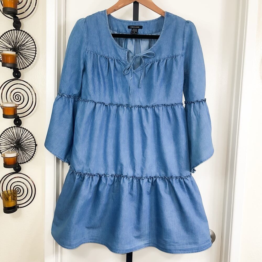 Robert Louis ALine Babydoll Boho Hippie 70s Knee Length Dress - Blue Size M